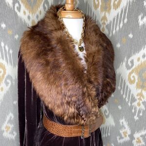 Ralph Lauren ~ Cocoa Brown Carlisle Shearling Collar Crushed Velvet Wrap Blouse